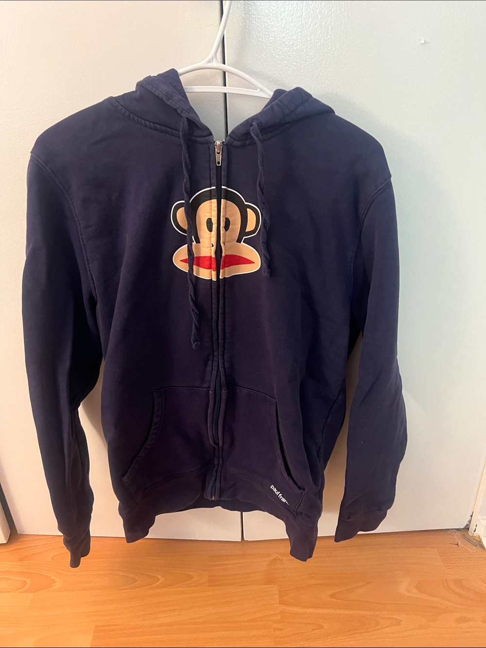 Paul Frank Navy Blue Men's Zip-Up Puffer Hoodie with Monkey Logo